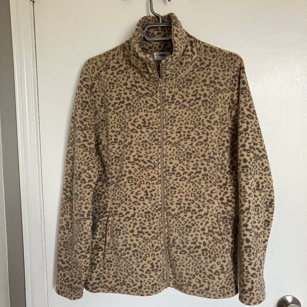 Leopard Print Fleece Jacket - Tan/Cream